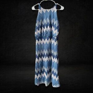 Tacera Chevron Sundress Relaxed Fit Sleeveless Lined Lightweight Versatile Blue